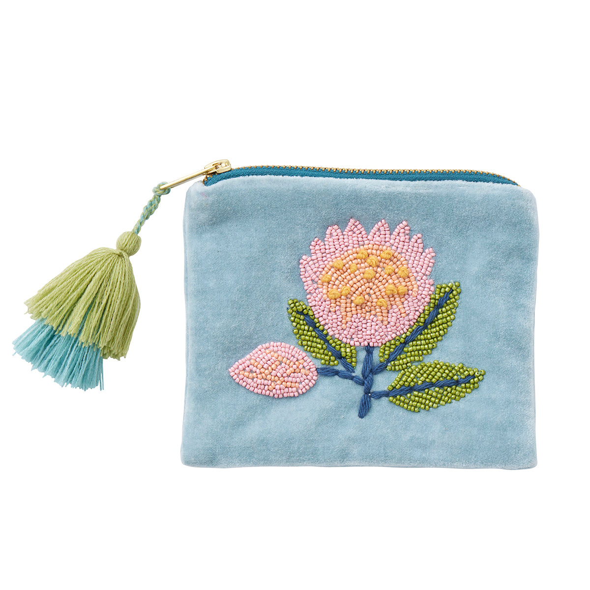 Protea Embroidered Pouch - Blue